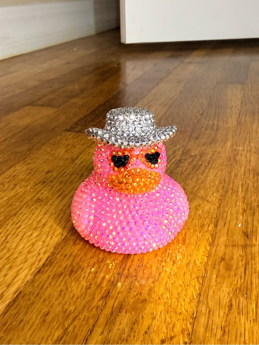 Sparkle Pink Rhinestone Duck Bath Toy with Silver Hat